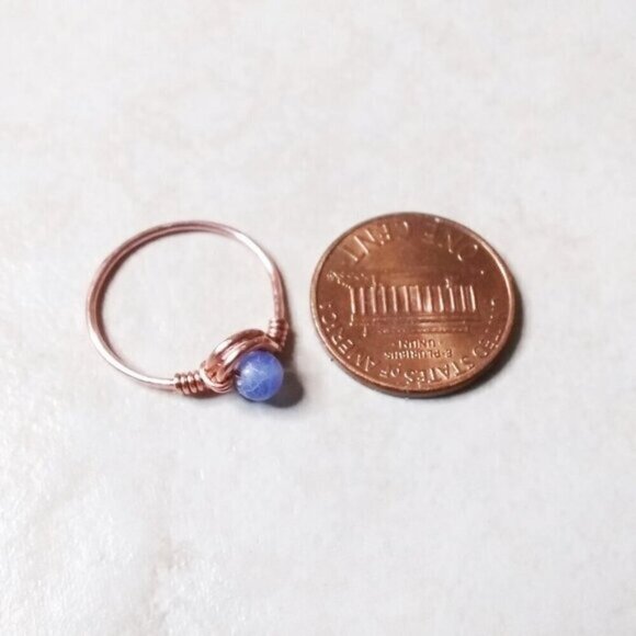 Slim! Dainty! Blue Agate Gemstone Ring + Durable Copper! Sz 5.5 - Custom Size OK - Picture 3 of 10